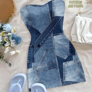 Denim Patchwork Mini Dress