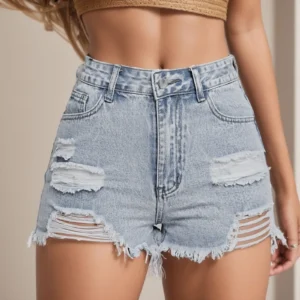 High Waist Ripped Denim Shorts