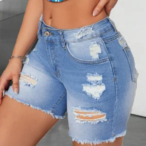 Light Blue Denim Shorts – Mid Waist