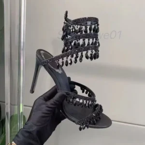Ankle strap Wraparound high heeled sandal rhinestone shoes