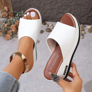 Wedge Sandals for Women - White Platform Open Toe