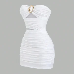 Women's Strapless Mini Dress With Metal Buckle