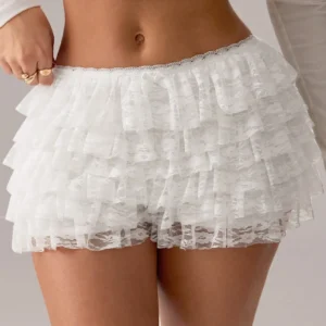 White Lace Ruffle Low Waist Shorts For Women Summer