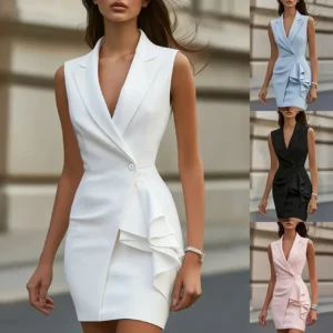 Suit collar slimming dress women