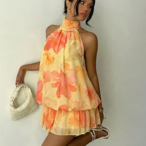 Print Halter Backless Mini Dress For Women