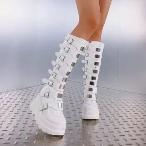 Women's Knee High Boots Metal Buckle Back Zipper Platform