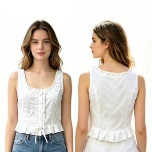 Women Blouse V-neck Ruffle Trim Fit Tank Top